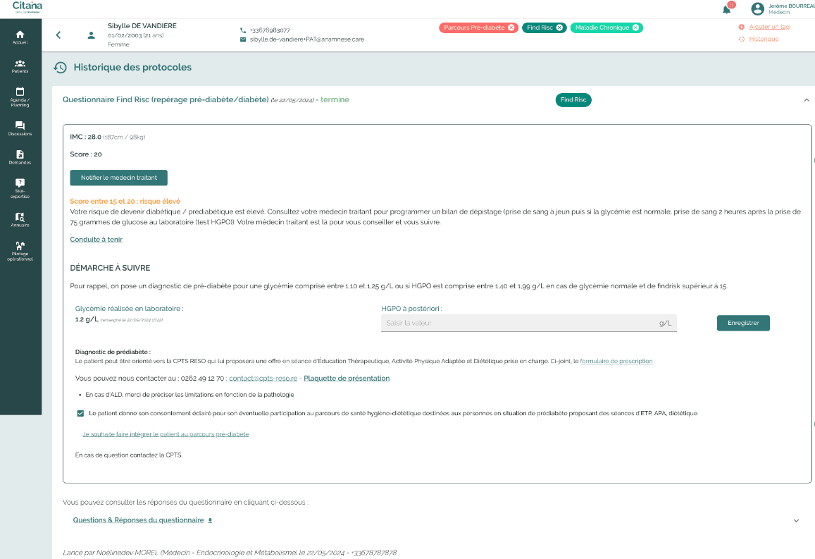 ecran-CITANA-protocole-pre-diabete-resultat-conduite-a-tenir-inscription-ETP