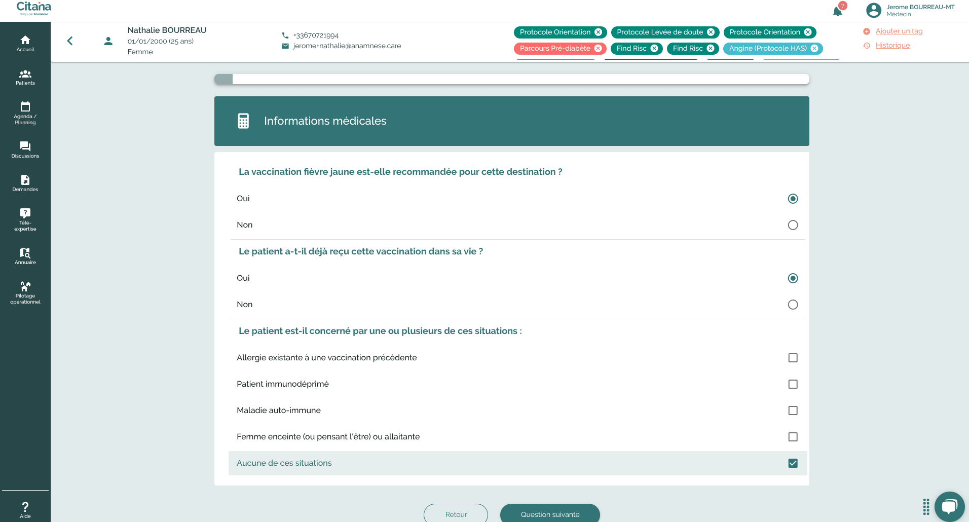 Protocole : question d'inclusion , exclusion pour vérifier les conditions nécessaires et suffisantes d'inclusion du patient dans le protocole